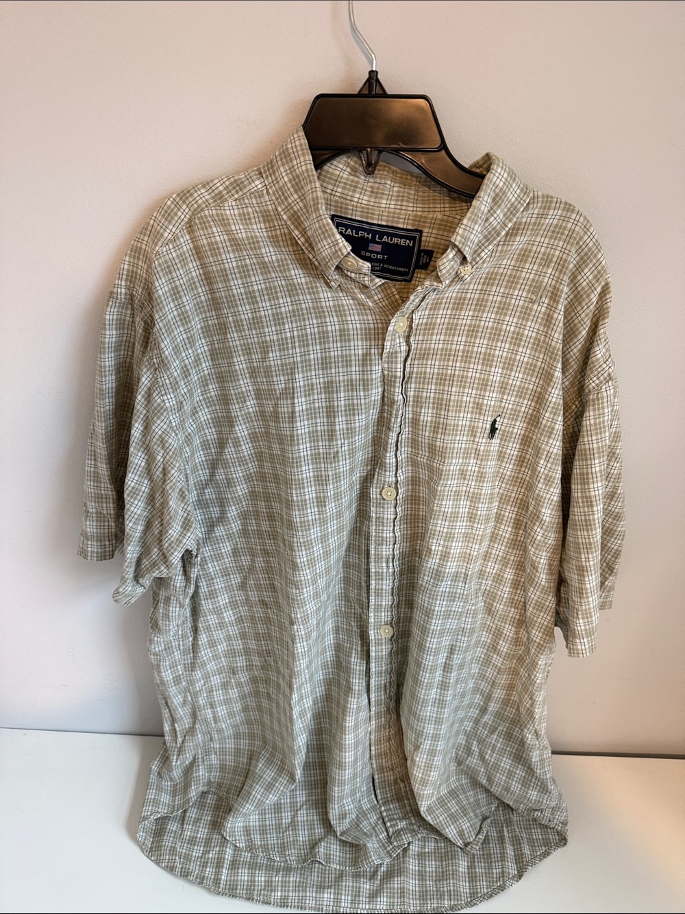 Vintage Ralph Lauren Light Beige Plaid Short-Sleeve Button-Down Shirt